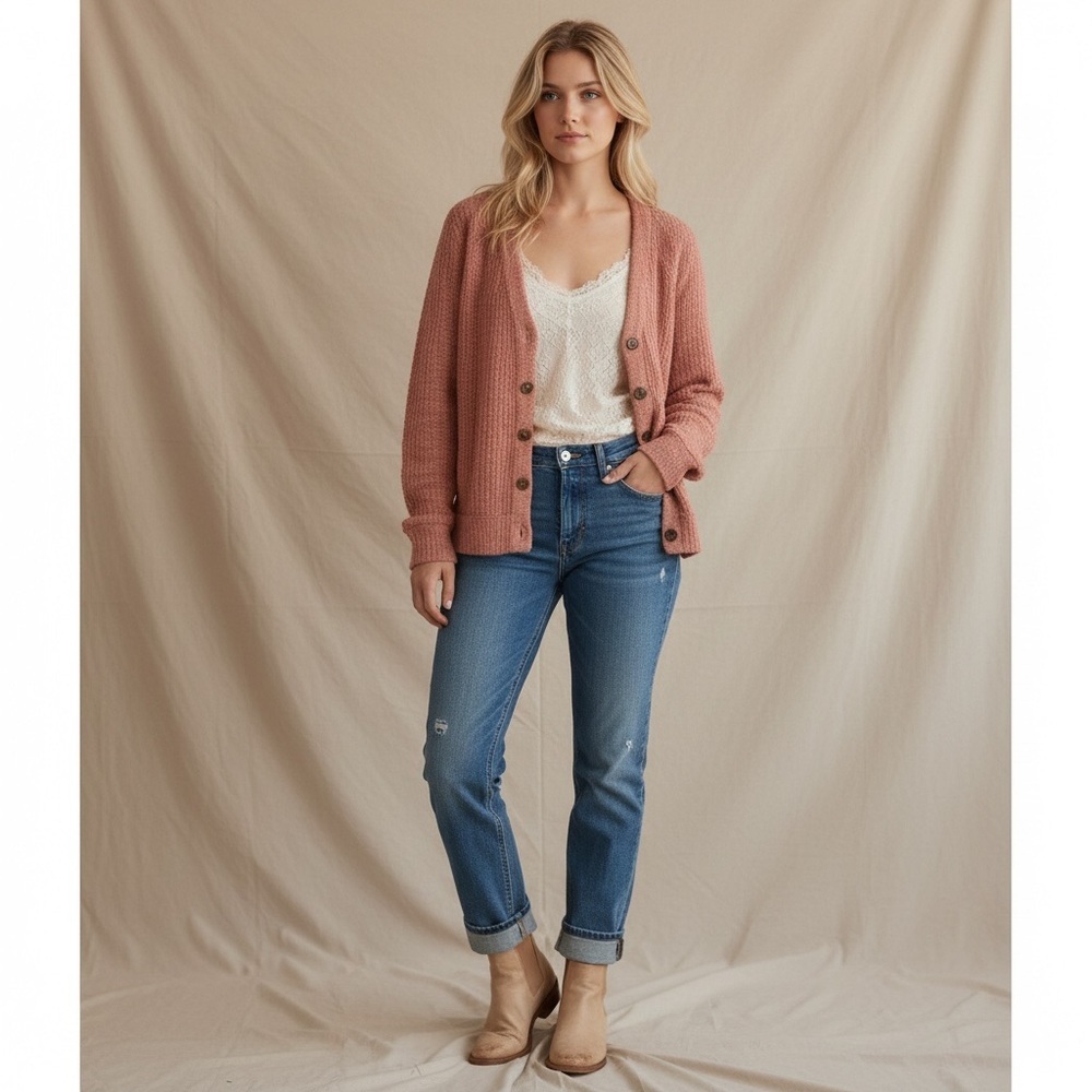 Vince Camuto persimmon peach cardigan Comfortable Cotton Loungewear cottagecore - Picture 2 of 11